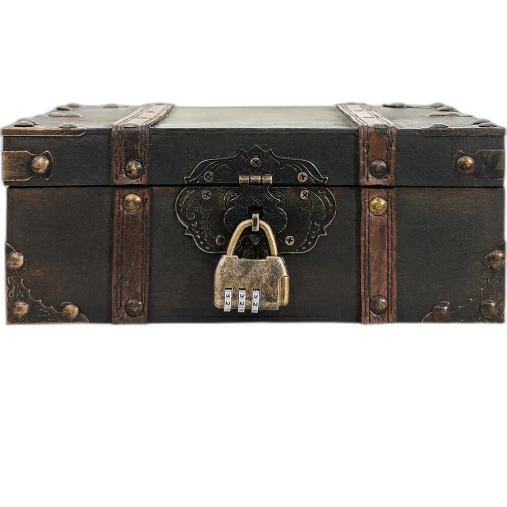 Vintage Style Wooden Antique Treasure Chest with Combination Lock (11"x9")